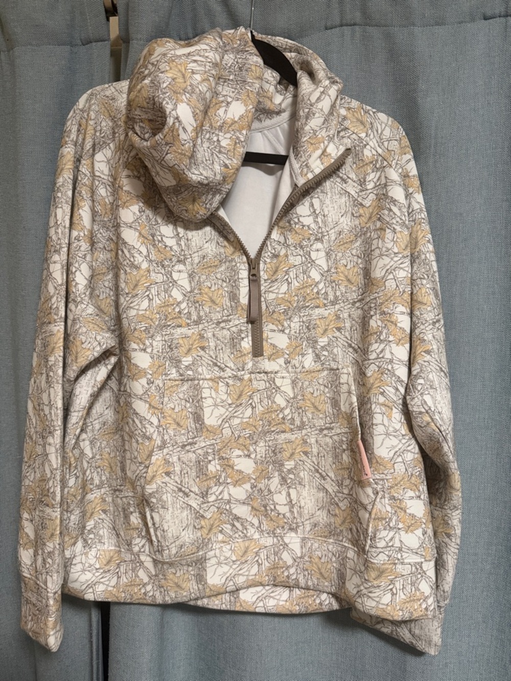 Simply Southern Women’s Hooded Quarter-Zip Sweater Pullover - Beige Camo Print